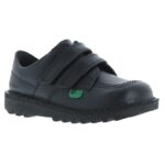 Kickers Kick Lo Twin Velcro Infant School Shoes – Black Leather – Boys School Shoes - Crep Direct UK