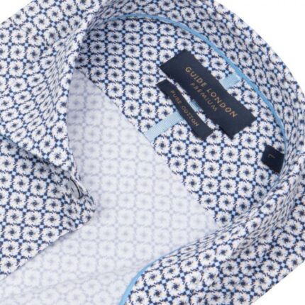 Guide London LS77091 Long Sleeve Shirt – Geometric Print Cotton – Mens Clothing - Crep Direct UK