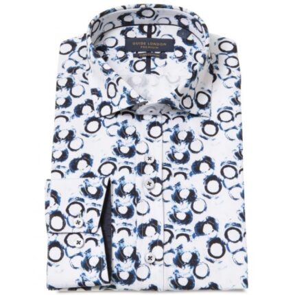 Guide London LS77157 Long Sleeve Shirt – Whit/ Navy Circle Cotton – Mens Clothing - Crep Direct UK