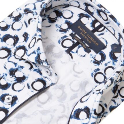 Guide London LS77157 Long Sleeve Shirt – Whit/ Navy Circle Cotton – Mens Clothing - Crep Direct UK