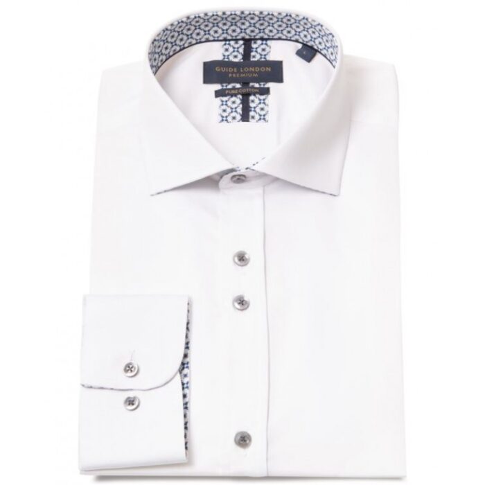 Guide London LS77171 Long Sleeve Shirt – White Cotton – Mens Clothing - Crep Direct UK