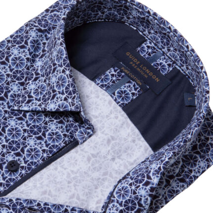 Guide London LS76941 Geometric Shirt – Navy Cotton – Mens Clothing - Crep Direct UK