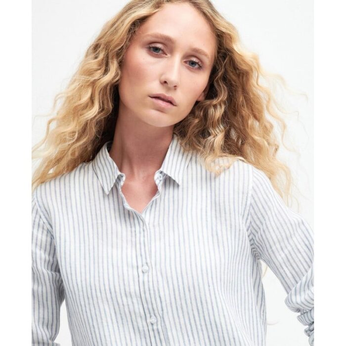 Barbour Marine Relaxed Long Sleeve Shirt LSH1315 – Chambray Stripe Linen – Ladies Clothing - Crep Direct UK