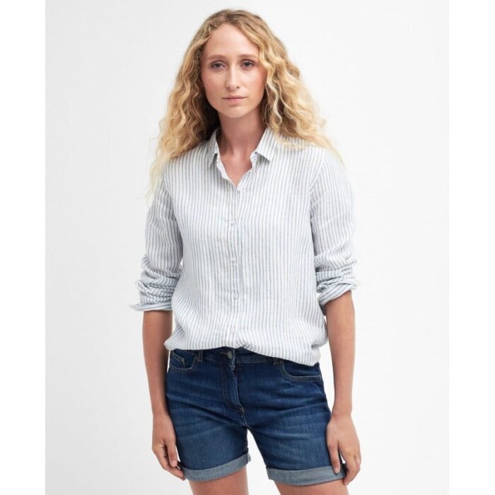 Barbour Marine Relaxed Long Sleeve Shirt LSH1315 – Chambray Stripe Linen – Ladies Clothing - Crep Direct UK