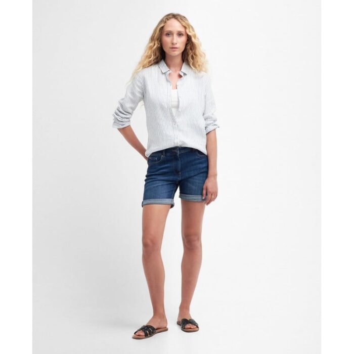 Barbour Marine Relaxed Long Sleeve Shirt LSH1315 – Chambray Stripe Linen – Ladies Clothing - Crep Direct UK