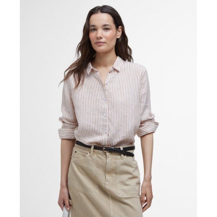 Barbour Marine Relaxed Long Sleeve Shirt LSH1315 – Bran Stripe Linen – Ladies Clothing - Crep Direct UK