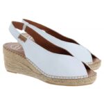 Toni Pons Laila-p Peep Toe Espadrilles – White Leather – Womens Sandals, Sliders & Toe Posts - Crep Direct UK