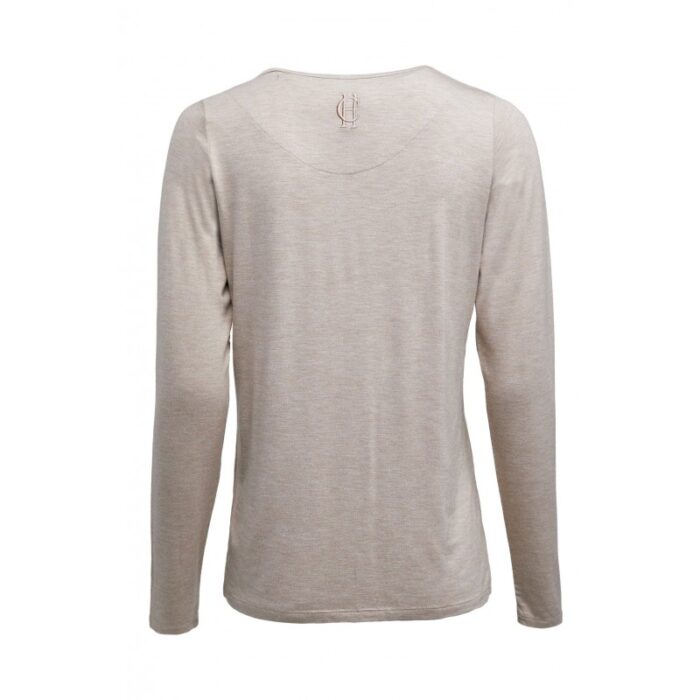 Holland Cooper Long Sleeve Vee Neck Tee – Oatmeal – Ladies Clothing - Crep Direct UK