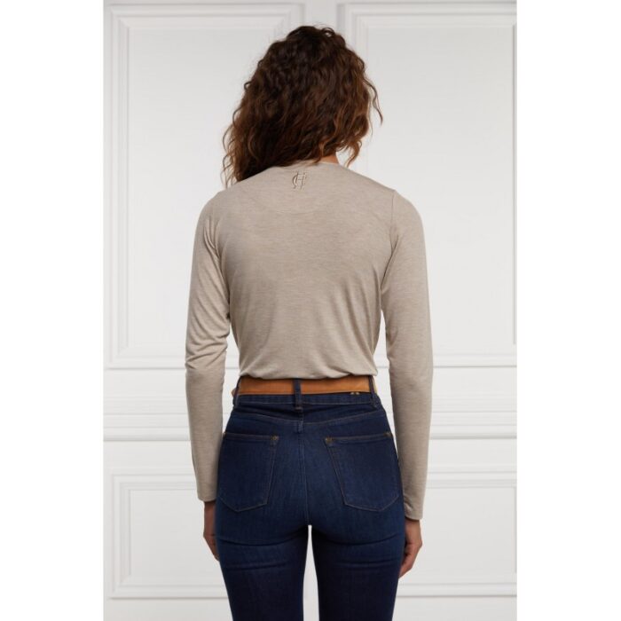 Holland Cooper Long Sleeve Vee Neck Tee – Oatmeal – Ladies Clothing - Crep Direct UK