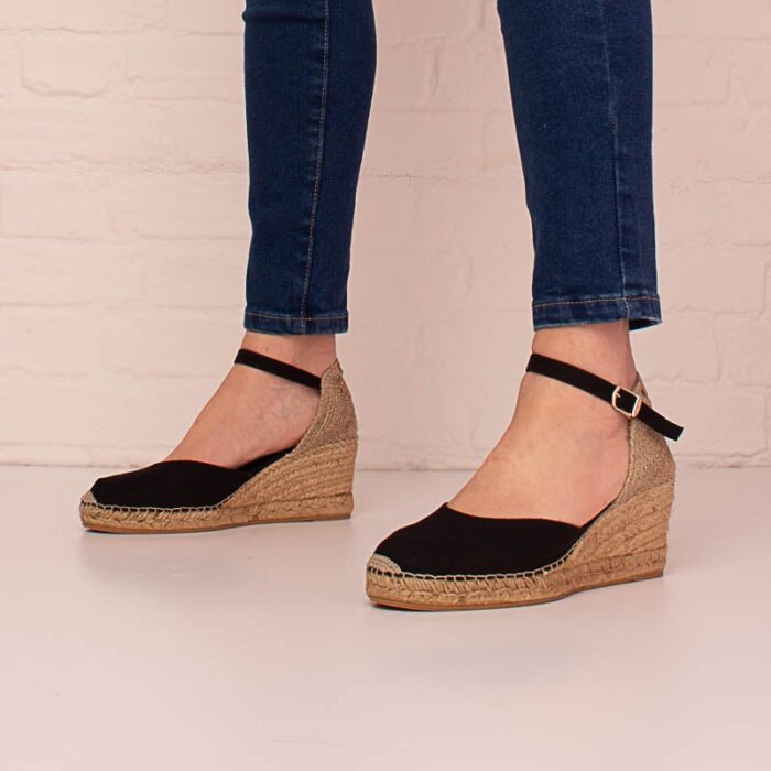 Toni Pons Caldes Wedge Espadrilles – Black Linen – Womens Espadrilles - Crep Direct UK
