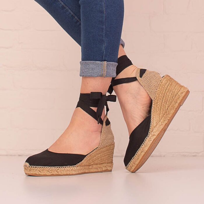 Toni Pons Calonge Wedge Espadrilles – Black Linen – Womens Espadrilles - Crep Direct UK