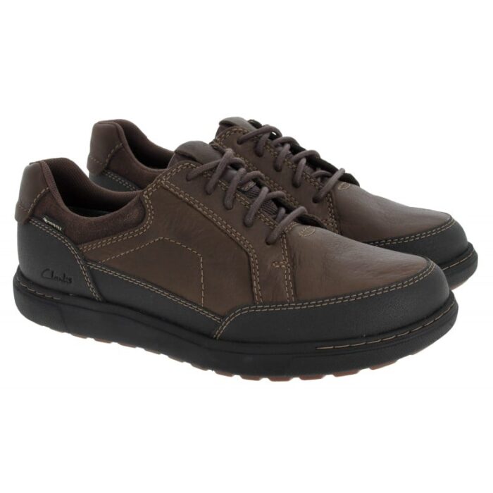 Clarks Mapstone Lo Gore-Tex Shoes – Dark Brown Leather – Mens Shoes - Crep Direct UK