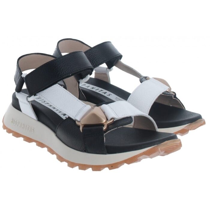 Hispanitas Maui CHV253896 Sandals – Black / White Leather – Womens Sandals, Sliders & Toe Posts - Crep Direct UK