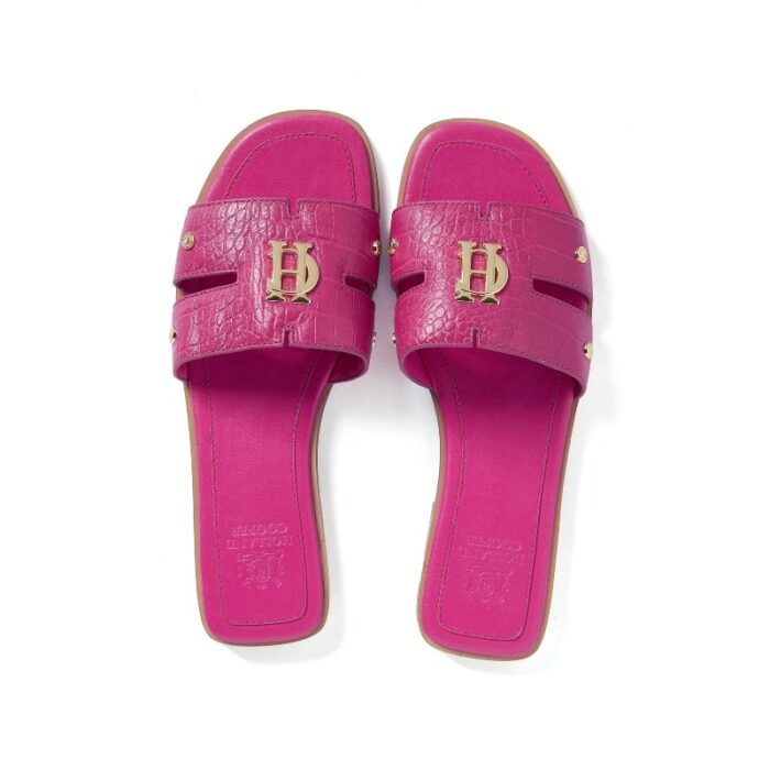 Holland Cooper Monogram Slide – Pink Croc Leather – Womens Sandals, Sliders & Toe Posts - Crep Direct UK