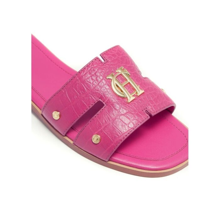 Holland Cooper Monogram Slide – Pink Croc Leather – Womens Sandals, Sliders & Toe Posts - Crep Direct UK