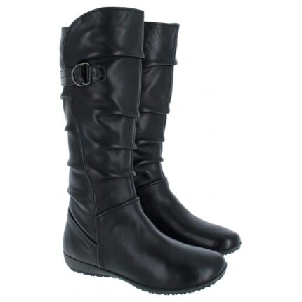 Josef Seibel Naly 23 Flat Knee High Boots - Black Leather - Womens Boots
