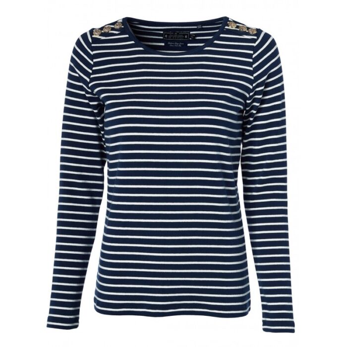 Holland Cooper Padstow Long Sleeve Crew Neck Tee – Ink Navy / Natural Stripe – Ladies Clothing - Crep Direct UK