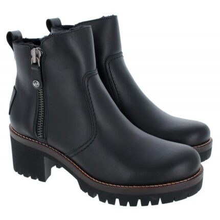Panama Jack Pauline Igloo Trav Ankle Boots – Black Leather – Womens Boots - Crep Direct UK