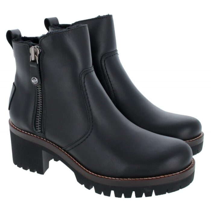Panama Jack Pauline Igloo Trav Ankle Boots – Black Leather – Womens Boots - Crep Direct UK