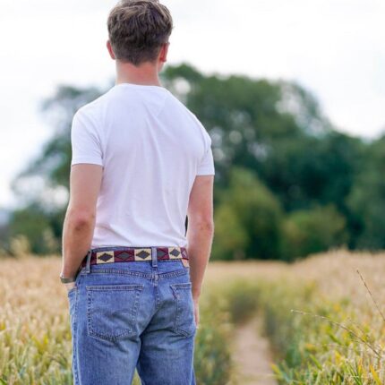 Pioneros 139 Polo Belt – Burgundy/Beige/Navy Stripe – Mens Belts - Crep Direct UK