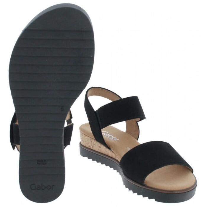 Gabor Raynor 62.750 Wedge Sandals – Black Suede – Womens Sandals, Sliders & Toe Posts - Crep Direct UK