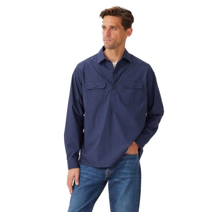 R. M. Williams Field Popover Shirt – Navy Cotton – Mens Clothing - Crep Direct UK