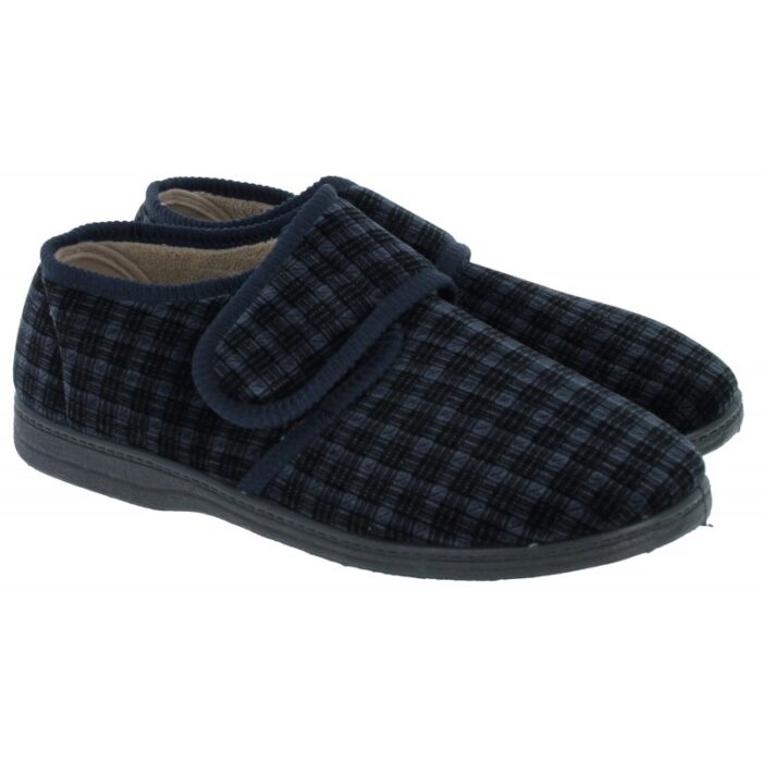 Gardiner Bros Sam Velcro Slippers – Navy Textile – Mens Slippers - Crep Direct UK