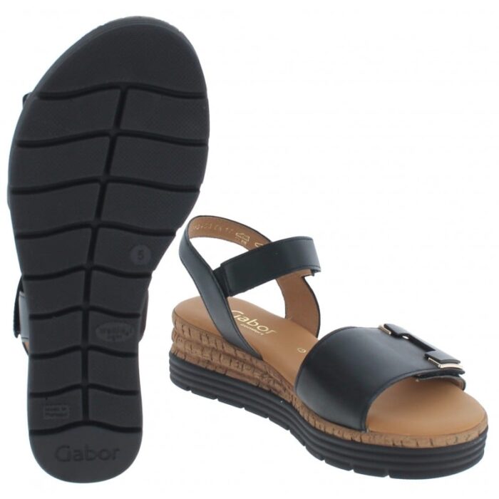 Gabor Shout 62.700 Wedge Sandals – Black Leather – Womens Sandals, Sliders & Toe Posts - Crep Direct UK