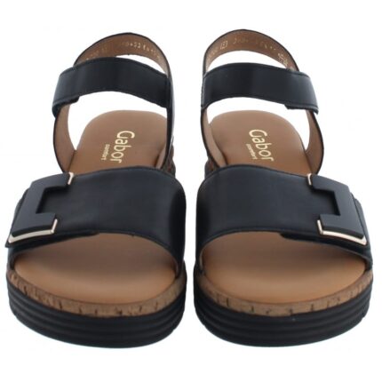 Gabor Shout 62.700 Wedge Sandals – Black Leather – Womens Sandals, Sliders & Toe Posts - Crep Direct UK