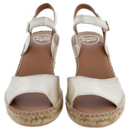 Toni Pons Sia-P Wedge Espadrille Sandals – Platinum Leather – Womens Espadrilles - Crep Direct UK