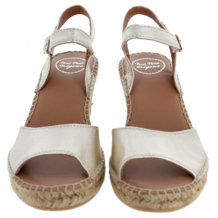 Toni Pons Sia-P Wedge Espadrille Sandals – Platinum Leather – Womens Espadrilles - Crep Direct UK