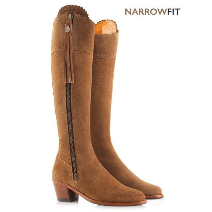 Fairfax and Favor Fairfax & Favor Narrow Fit Heeled Regina Boots – Tan Suede – Womens Boots - Crep Direct UK