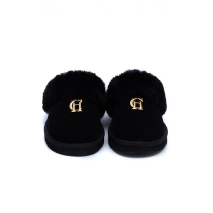 Holland Cooper HC Shearling Slippers – Black Suede – Womens Slippers - Crep Direct UK