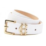 Holland Cooper HC Slim Logo Belt – White Leather – Ladies Clothing - Crep Direct UK