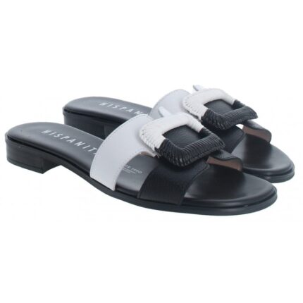 Hispanitas Yakarta HV253881 Mules – Black/White Leather – Womens Sandals, Sliders & Toe Posts - Crep Direct UK