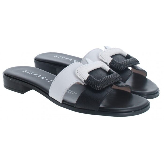 Hispanitas Yakarta HV253881 Mules – Black/White Leather – Womens Sandals, Sliders & Toe Posts - Crep Direct UK