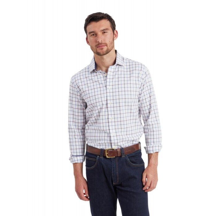 Schoffel Baconsthorpe Tailored Shirt 4008 – Vintage Navy Check Cotton – Mens Clothing - Crep Direct UK