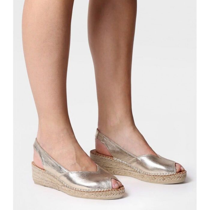 Toni Pons Bernia-P Peep Toe Espadrilles – Platinum Leather – Womens Espadrilles - Crep Direct UK