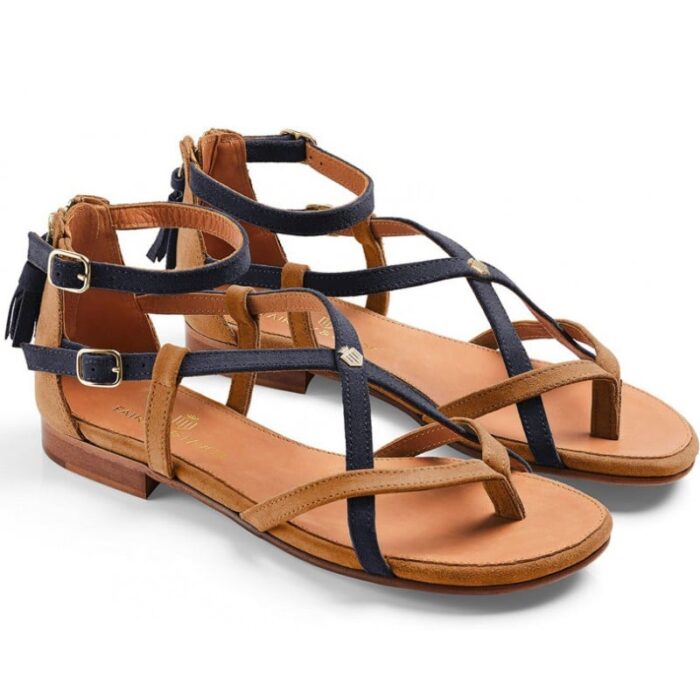 Fairfax and Favor Fairfax & Favor Brancaster Sandals – Tan / Navy – Womens Sandals, Sliders & Toe Posts - Crep Direct UK