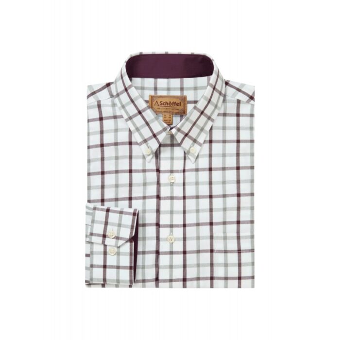 Schoffel Brancaster Classic Shirt 4050 – Wine Check Cotton – Mens Clothing - Crep Direct UK