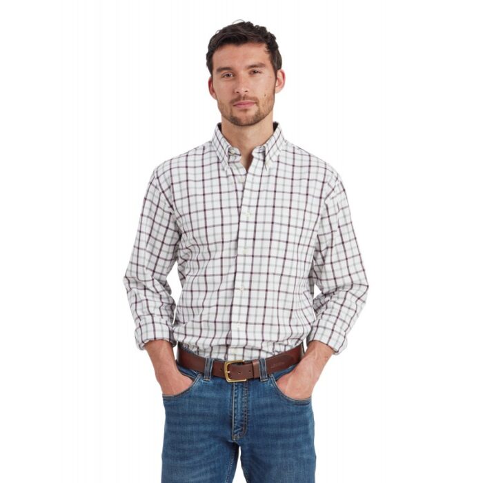 Schoffel Brancaster Classic Shirt 4050 – Wine Check Cotton – Mens Clothing - Crep Direct UK