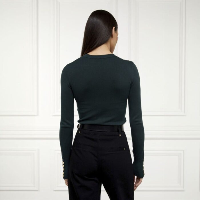 Holland Cooper Buttoned Knit Crew Neck – Deep Emerald – Ladies Clothing - Crep Direct UK