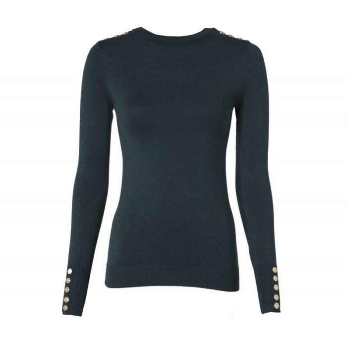 Holland Cooper Buttoned Knit Crew Neck – Deep Emerald – Ladies Clothing - Crep Direct UK