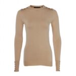 Holland Cooper Buttoned Knit Crew Neck – Dark Camel – Ladies Clothing - Crep Direct UK