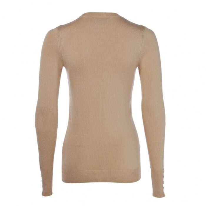 Holland Cooper Buttoned Knit Crew Neck – Dark Camel – Ladies Clothing - Crep Direct UK