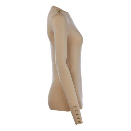 Holland Cooper Buttoned Knit Crew Neck – Dark Camel – Ladies Clothing - Crep Direct UK
