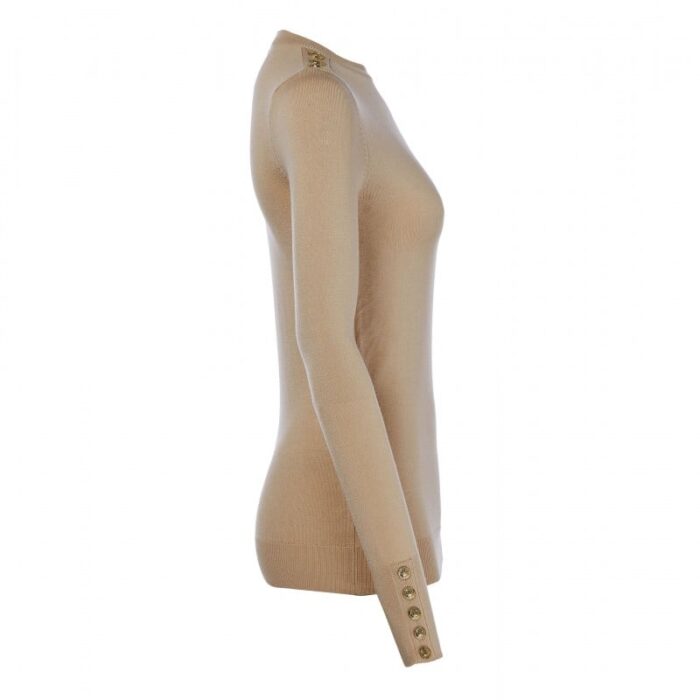 Holland Cooper Buttoned Knit Crew Neck – Dark Camel – Ladies Clothing - Crep Direct UK