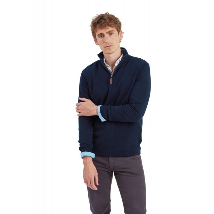 Schoffel Calton Cotton Cashmere 1/4 Zip Jumper 3147 – Navy – Mens Clothing - Crep Direct UK