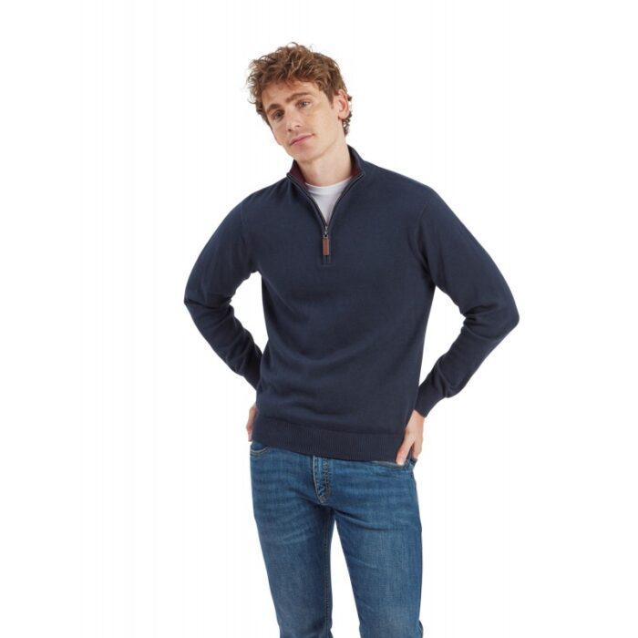 Schoffel Calton Cotton Cashmere 1/4 Zip Jumper 3147 – Petrol Blue – Mens Clothing - Crep Direct UK
