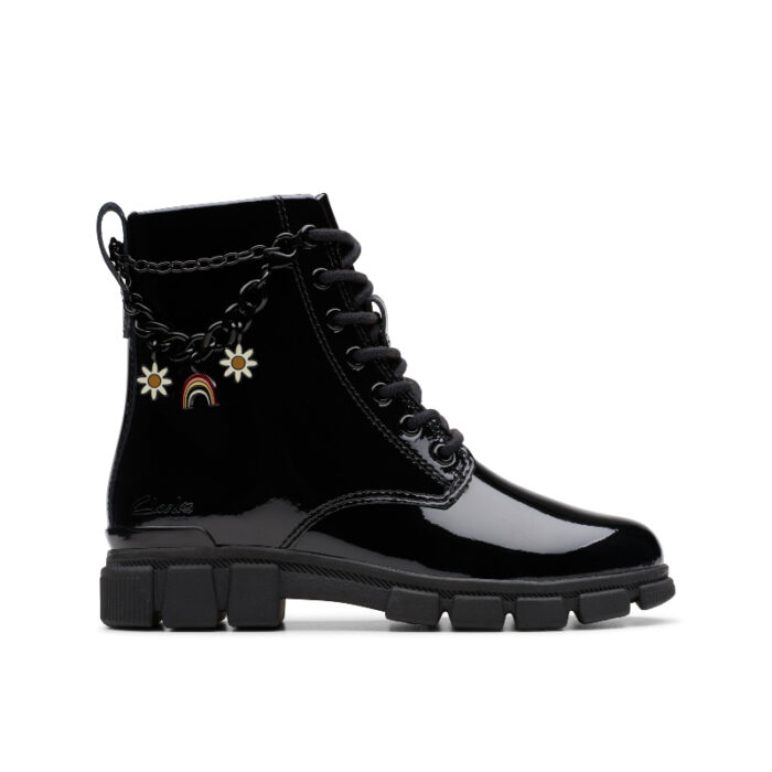 Clarks Evyn Charm Older Boots – Black Patent – Girls Boots - Crep Direct UK